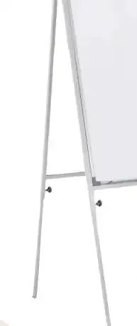 A white flip chart board on a plain grey three leg steel easel.