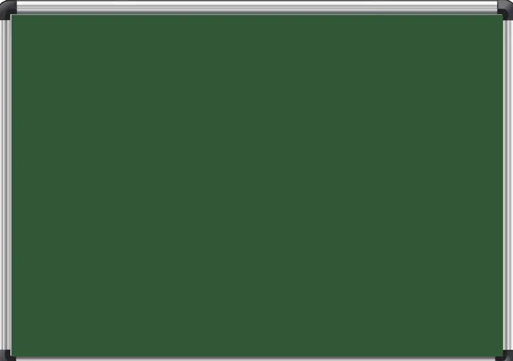 A dark green magnetic chalkboard in a silver aluminium frame with black corner blocks.