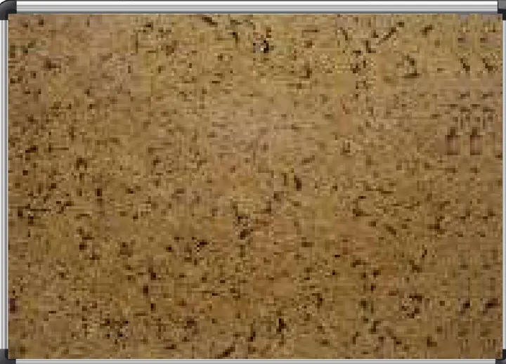 A mottled gold and brown self-adhesive board surface in a silver aluminium frame.