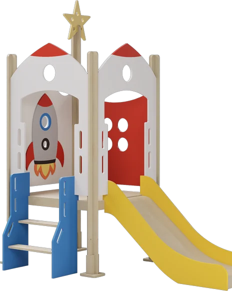 Rocket Explorer. A rocket painted across the door and a gold star on the finial.