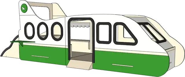 AIRPLANE CAFE. A green and cream fuselage with portholes down both sides.