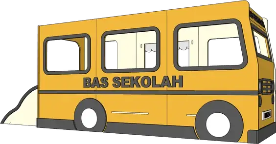 SCHOOL BUS. A yellow body lettered BAS SEKOLAH along both sides.