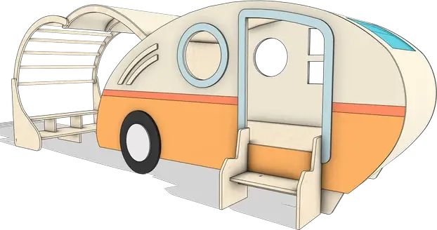 CARAVAN. A teardrop shell with a barrel tunnel joined to the side of it.