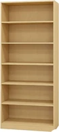 A tall plain birch bookcase with five fixed shelves and no doors.