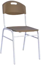 A brown chair on a white metal frame.