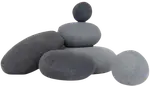 A stack of grey pillows shaped like smooth river stones.