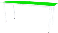 A long rectangular table with a bright green top.