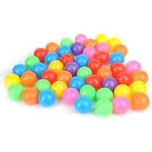 A heap of plastic balls in pink, orange, yellow, green, blue and purple.