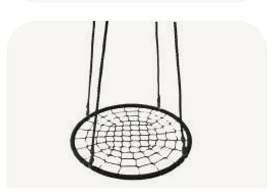 A round black woven disc hung from four straps.