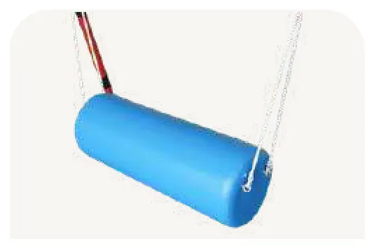 A plain blue padded roll hung on chains.