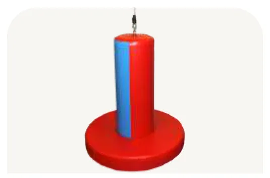 A red padded column standing on a red disc base.