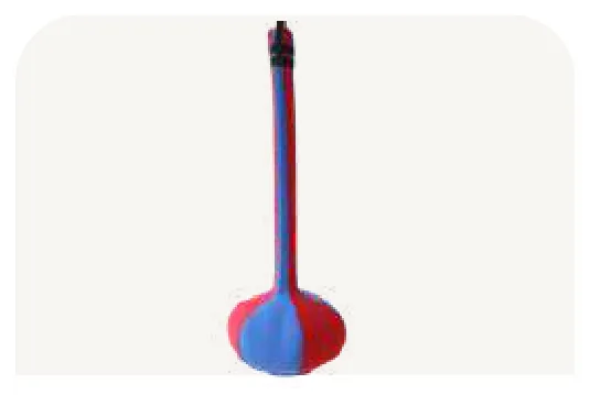 A slim red column on a rounded red and blue base.