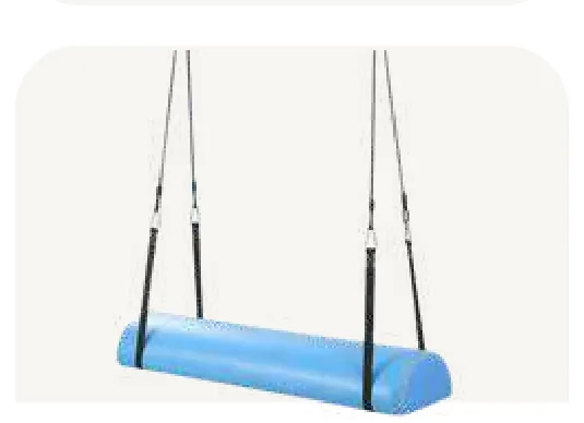 A long blue half round trough hung from four straps.