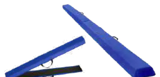 Two blue balance beams, one flat and one raised.