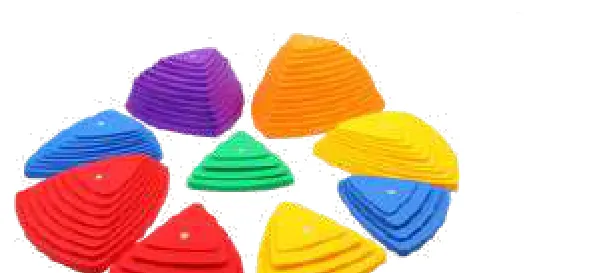 Ridged plastic stepping domes in purple, orange, yellow, green, blue and red.