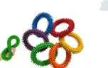 Seven spiked plastic rings in seven colours.